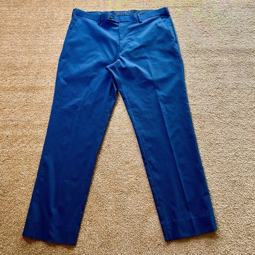 Uniqlo Mens Blue Pinstripe Flat Front Straight Leg Dress Pants Size 34x34‎